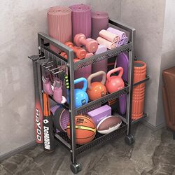 Fitness equipment storage rack movable household yoga mat foam roller dumbbell storage basket sports supplies storage rack