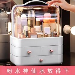 Cosmetic Storage Box Dormitory Desktop Dust-Proof Organizer Makeup Table Skin Care Product Storage Rack with Lid Makeup Box