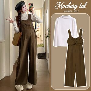 
Maternity Autumn Suit Overalls Two-piece Set Fashionable Autumn 2024 New Trendy Mom Western Style Fashionable Bottoming Shirt Women