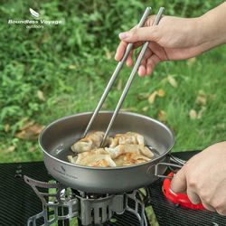 Pure titanium frying pan uncoated camping frying pan folding titanium pot outdoor pan camping frying pan convenient cooking utensils and tableware