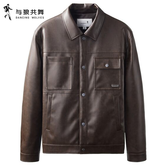 
[Padding to keep warm] Dances with Wolves Lapel Thick Leather Coat Men's 2025 Autumn and Winter New Business Casual Jacket