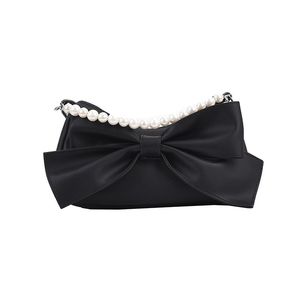 
Bags for women 2024 new Korean style shoulder crossbody bag simple bow bag solid color chain pearl small square bag