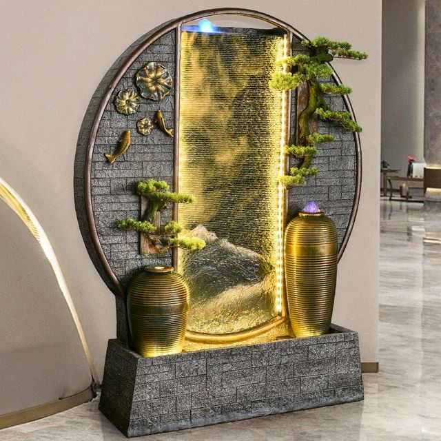 
Water curtain wall, flowing water screen, partition, living room, circulating landscape ornaments, fountain, fish pond, P-shaped landscape, courtyard, garden cloth