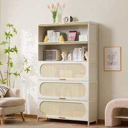 Fitted Bed Sheets, Cream-Colored Solid Wood Bookcase, Simple Children's Storage Cabinet, Open Storage Cabinet, Living Room and Study Combination Storage Cabinet