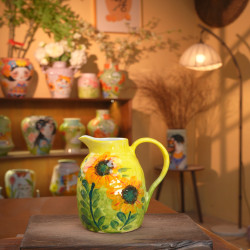 Jingdezhen Sunflower Artistic Flower Arrangement Decorative Ceramic Designer Yellow-Green Gradient Hand-Painted Teapot 001