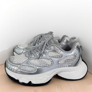 Soft sole dad shoes men's shoes silver white men's casual shoes lightweight and old casual breathable new couples' popular mesh