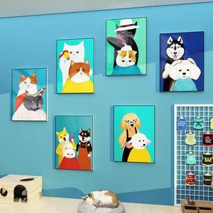 
Pet shop wall decoration supplies glass door advertising stickers cat and dog layout background creative W cashier wall stickers