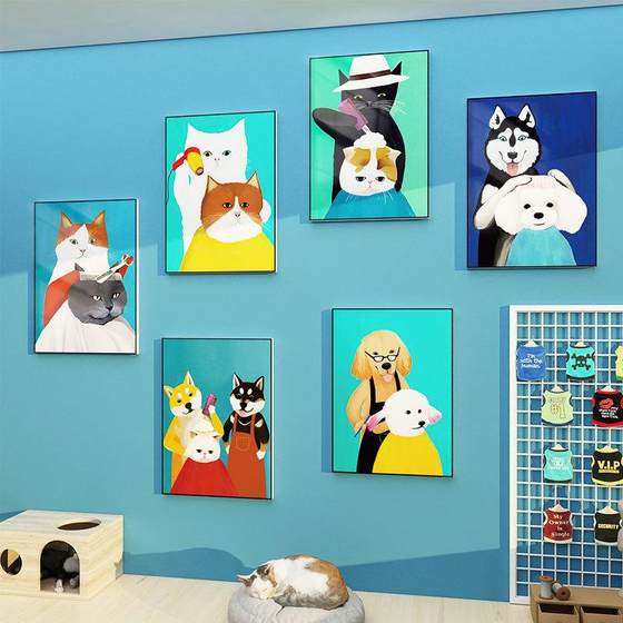 
Pet shop wall decoration supplies glass door advertising stickers cat and dog layout background creative W cashier wall stickers