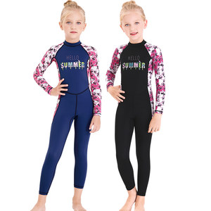 Children's swimsuit female small and young girls, long -sleeved one -piece professional swimsuit cartoon black summer long -sleeved long trousers swimsuit
