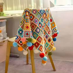 Hand-Woven DIY Yarn Crochet Bouquet Creative Blanket Material Kit Granny Square Air Conditioning Blanket to Pass the Time
