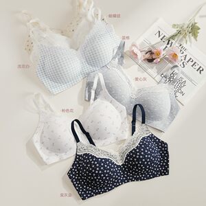 
Girls' lace underwear, students' comfortable wire-free bra for junior high school students, cotton floral new bra
