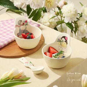 
Household hand-kneaded cream-style dining table, wedding handle, ceramic bowl, wedding gift, couple bowl, food for two