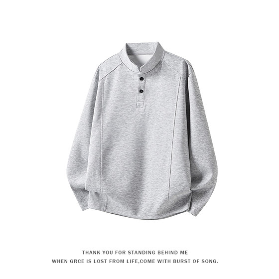 
Veluya American heavyweight velvet thickened Henry collar sweatshirt men's autumn and winter deconstructed couple's bottoming shirt