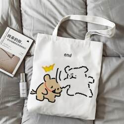 Line Drawing Puppy Canvas Bag with Zipper, Large Capacity, Sturdy, Student Shoulder Tote Bag for Class