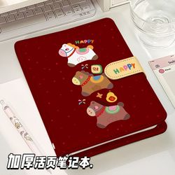A6 Red Notebook, Thick Refillable Notebook, Year of the Horse Edition, Creative 2026 New Year Diary, High School Student Magnetic Buckle Loose-Leaf Lined Blank Grid Portable A6 Planner, Beautiful A6