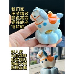 Jingdezhen Ceramic Little Horse Rotating Ornament, Get Rich Immediately Creative Workstation Desktop Decoration, New Year Gift
