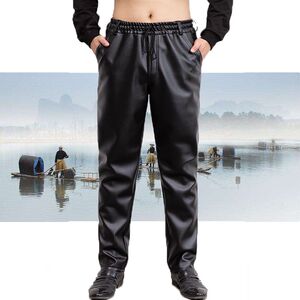 
Men's leather pants for middle-aged and elderly people, loose windproof, velvet and thickened, warm, oil-proof and waterproof motorcycle wear-resistant labor insurance work pants