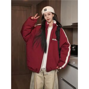 
Two-sided cotton jacket for men and women in autumn and winter new American thickened loose versatile couple casual cotton jacket top