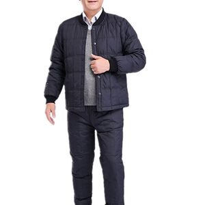 
Middle-aged and elderly women's men's down jacket inner liner set warmth thickened cotton coat cotton pants mom and daddy and daddy's light and thin inner wear