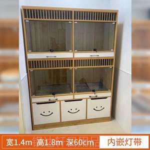 
High-end mixed cat and dog breeding cages, customized solid wood glass door cat cabinets, cat display cages with toilets and villa breeding cages for delivery