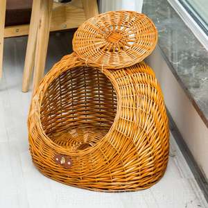 
Authentic rattan pet braided teddy dog kennel for all seasons, closed kennel trolley, cat kennel house, villa easy to clean