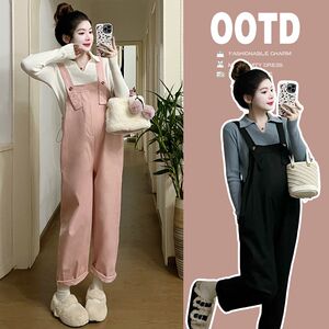 
Maternity wear spring and autumn suit 2025 new Korean style lapel bottoming long-sleeved tops age-reducing overalls two-piece set