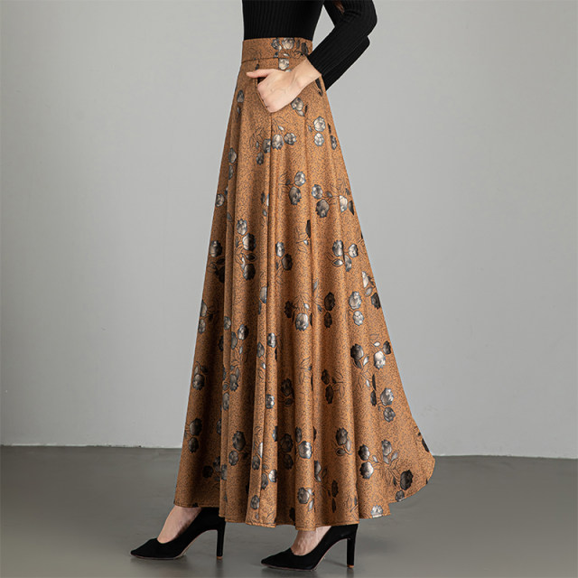 Spring and Autumn Long Skirts for Women 2025 New High Waist Printed Skirts Fashion Large Size Slim A-line Dangling Big Dangle Skirt
