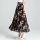 2025 new summer versatile floral chiffon skirt long skirt A-line large size high waist large mid-length women's skirt

