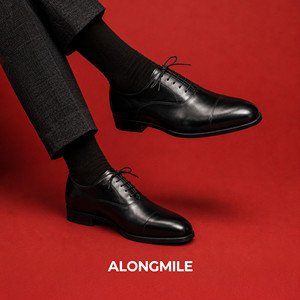 
ALONGMILE black calfskin three-joint Oxford shoes men's leather shoes Derby handmade business formal leather shoes