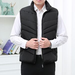 Middle-aged and elderly down cotton vest men's autumn and winter new vest plus velvet thickened jacket warm sleeveless stand collar horse clip
