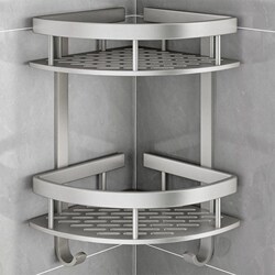 Space Aluminum Bathroom Shelf, No-Drill Wall-Mounted Triangle Rack with Strong Load-Bearing Capacity for Shower Gel