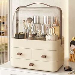Cosmetics Storage Box, Dormitory Desktop Dust-Proof Organizer, Dressing Table, Skin Care Product Storage Rack, Makeup Box with Lid