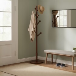 Solid Wood Floor-Standing Clothes Rack for Home Use in Living Room and Bedroom, Simple Floor-Standing Coat Rack, Hat Rack, Storage Rack, Clothes Hanger