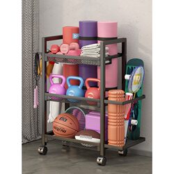 Sports and Fitness Equipment Storage Rack, Movable Home Yoga Mat, Foam Roller, Dumbbell Storage Basket, Basketball Storage Rack