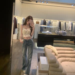 
Your lazy llan [summer jeans] pleated back casual retro distressed jeans for all seasons
