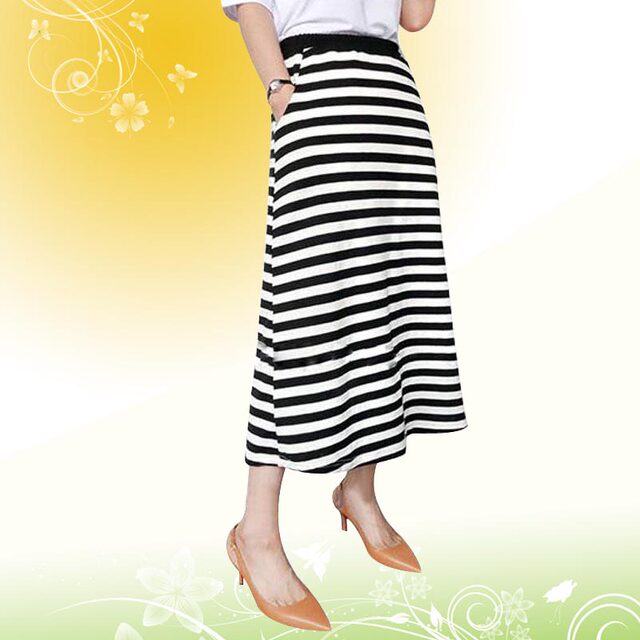 Temperament new large-size sports skirt for women in spring and autumn mid-length modal fashionable slim casual stripes a-line