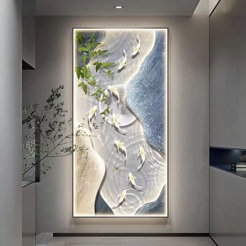 高级感入户正对门挂画玄关装饰画九鱼图客厅过道