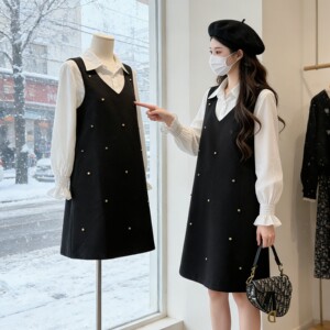 
Maternity wear spring 2026 new fashionable lapel dress loose pregnant mother high-end two-piece suit