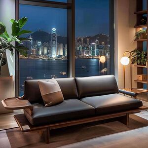 New Chinese Zen Black Walnut Ash Wood Sofa Business Meeting Solid Wood Furniture B&B Hotel Office Sofa
