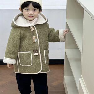 
Boys plus velvet wool coat autumn and winter 2024 new baby boy woolen coat children's winter thickened clothes