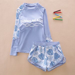 
Girls long-sleeved swimsuits students 12 medium-sized children split boxer pants swimsuits children sun protection swimsuits girls 15 years old