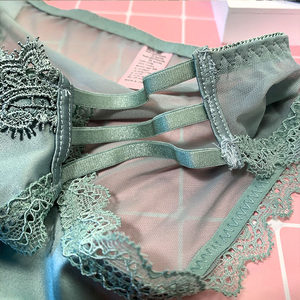 
Strappy hollow satin fabric silky embroidered mid-low waist lace sexy underwear women's new seamless briefs