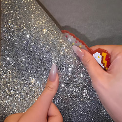 Glitter Iron-On Fabric with Silver and Black Glitter, DIY Shiny Leather Fabric, 0.6mm Handmade Material for Iron-On Beads