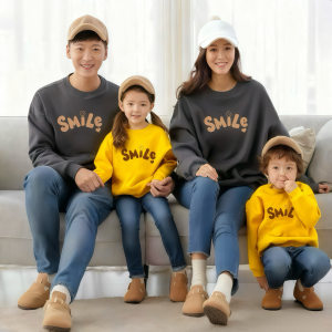 
2026 new early autumn parent-child sweatshirts for a family of three long-sleeved baby onesies children's clothing tops loose round neck