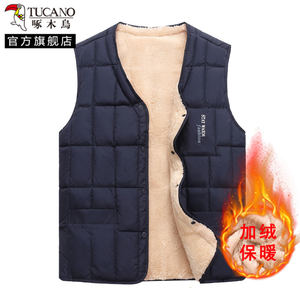 
Woodpecker Middle-aged and Elderly Down Cotton Vest Men's 2025 New Winter Plus Velvet Thickened Dad's Warm Vest for Inner Wear