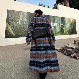 
Winter retro high-end plaid wool coat for men's fashionable mid-length version loose thickened knee wool coat trendy