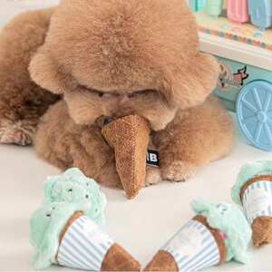 
Pet dogs and cats sniffing food and making sounds hide food ice cream toys looking for food toys and sound paper interactively to relieve boredom plush teddy dog