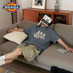 Dickies Dark Gray Short-Sleeved T-Shirt for Boys 2026 New Summer Hand-Painted Graffiti Printed Pure Cotton Boys' T-Shirt