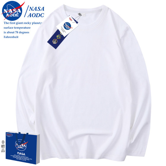 
Pure cotton 200G heavyweight pure cotton long-sleeved T-shirt round neck solid white top bottoming shirt summer customized for men and women