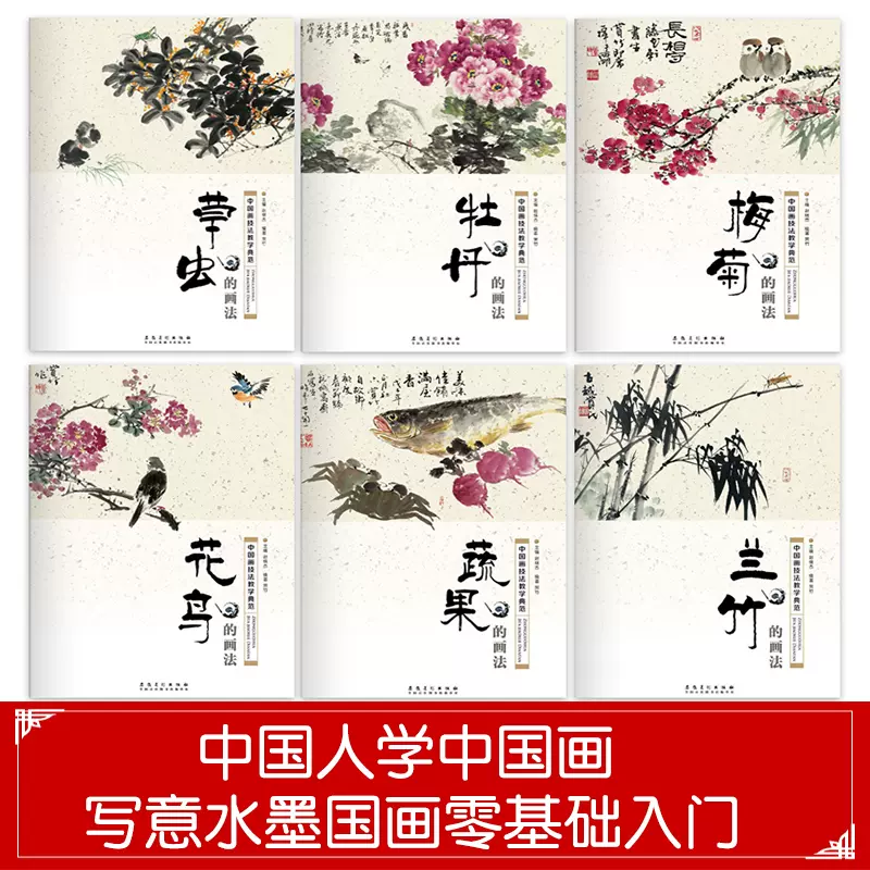 正版 中国画技法教学典范套装6册牡丹+蔬果+花鸟+兰竹+梅菊的画法零基础学传统水墨国画入门基础教程自学国画教程美术培训书籍-Taobao